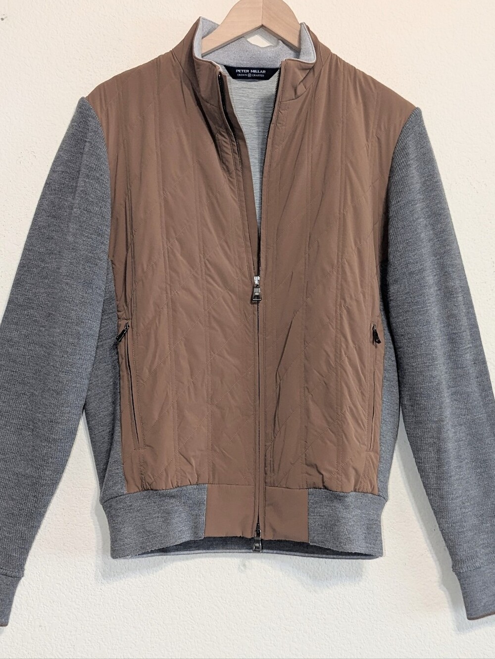 Peter Millar Wool Hybrid Jacket Men's Med Slim Full Zip Crown Crafted Gray-brown